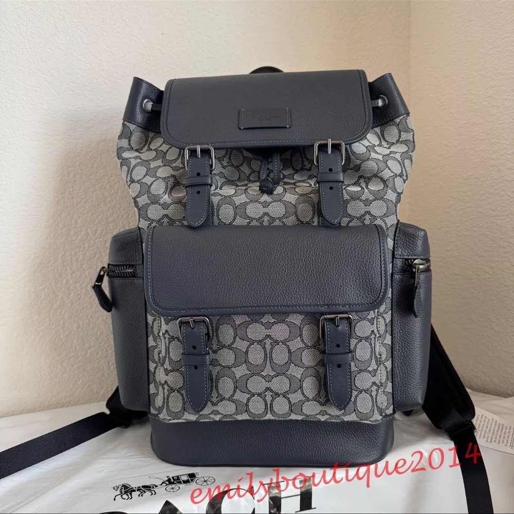 Coach CT016 Men's Spring Backpack In Signature Jacquard Navy Midnight Blue Bag